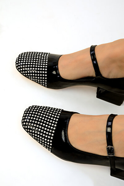 SOHO Lakované černé dámské klasické boty na podpatku – 19570