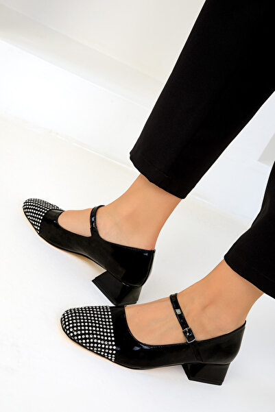 SOHO Lakované černé dámské klasické boty na podpatku – 19570