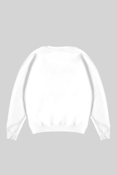 Sekizbiraltı Hoodless Basic Oversize Unisex White Sweatshirt