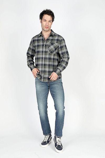 Lee Cooper Мъжка тъкана риза с дълъг ръкав, алпийски стил - каки, тъмносиня