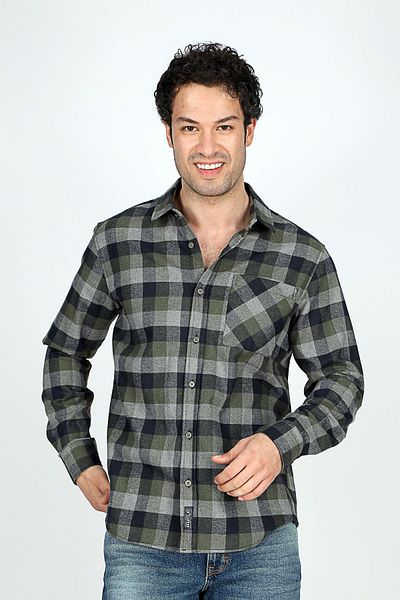 Lee Cooper Мъжка тъкана риза с дълъг ръкав, алпийски стил - каки, тъмносиня