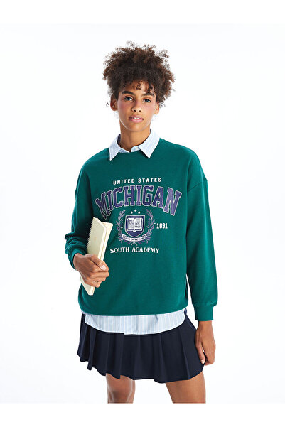 LC Waikiki Γυναικείο φούτερ LCW Oversize Crew Neck - Εκτυπωμένο