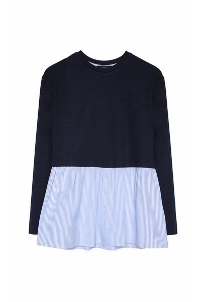 Quzu Navy Blue Striped Long Sleeve Sweatshirt - Match Detailed