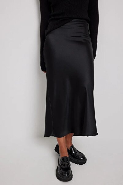 afeta Чорна атласна спідниця довжини міді