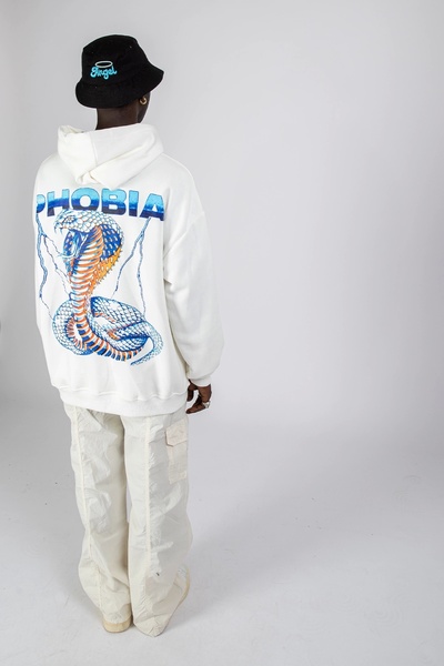 Sekizbiraltı Фобія Спинка з принтом Унісекс Оверсайз Білий Худі