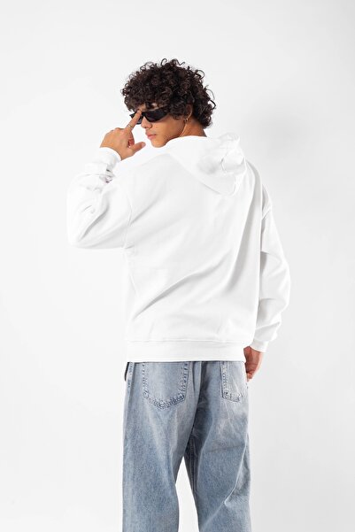 Sekizbiraltı Унісекс біла оверсайз худі з принтом Eternal Text