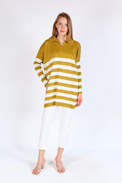 Rays 5340 Polo Neck Striped Tunic Fat Green