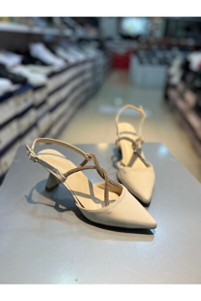 Hacıoğlu Ayakkabı Pantofi eleganti cu toc din material Serrace Stone