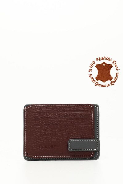 GÖNDERİ(R) Unisex Burgundy Anthracite Genuine Leather Card Holder