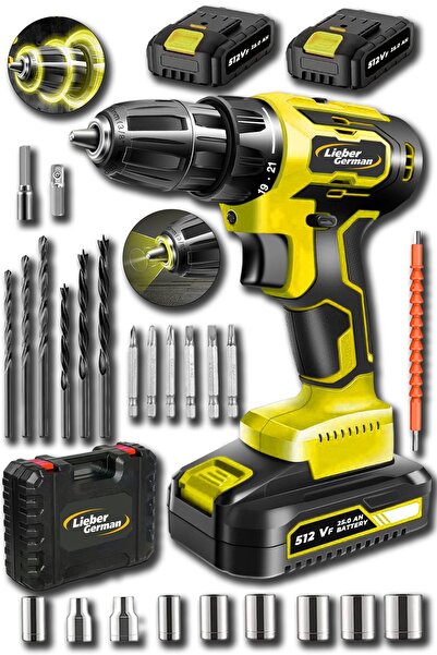 Lieber German Teknoloji Darbeli X-titan Motor 27 Pcs Setli Çelik Şanjuman 2x Akülü Şarjlı Akülü Vidalama Matkap