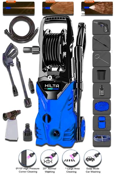 Hilta Power Alman Yüksek Basınç Bakır Sargılı Motor 6000W 200 Bar Tekerlekli Araba Oto Ve Bahçe Yıkama Makinesi