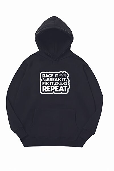 JDM JDM Repeat Черен суитшърт с качулка с голям размер