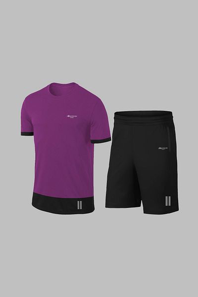 POSEIDON STORM Men's Dri-Fit over Size Purple T-Shirt and Shorts Set - Comfortable for Training and Running, with Pockets (4XL-1)