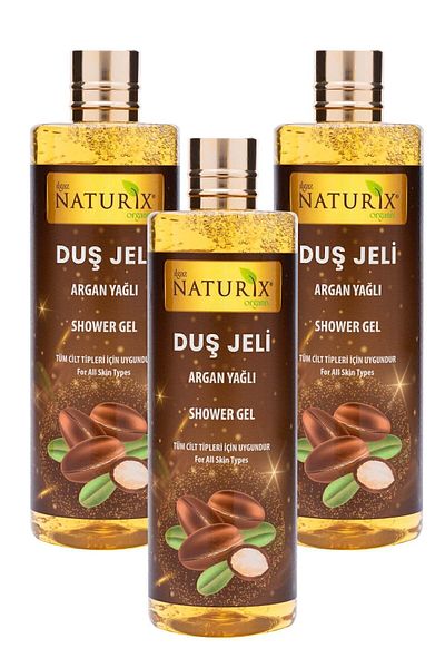 Ilgaz Naturix Organix Argan Oil Shower Gel Eco Pack of 3 - Skin Smoothing and Moisturizer - 400 ml