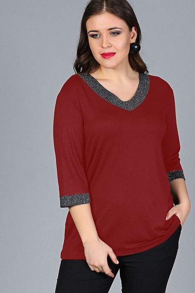 Curvy Trend Bluză cu sclipici de mărime mare - mânecă cu guler