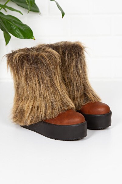 Prestij Yüksek Taban Tüylü Kahverengi Kadın Bot