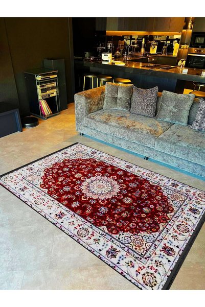 Rugs Modern Halı سجادة مزخرفة بقاعدة منسوجة باللون الأحمر الداكن من سلسلة Kar...