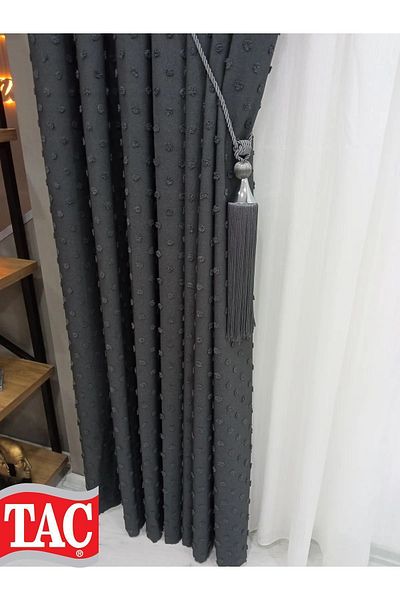 Taç New Season Dreamer - Linen Floor, Bearded Background Curtain, Anthracite Suitable for All Rooms
