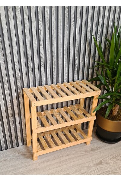 Genel Markalar Wood's Ahşap Dekoratif 3'lü Doğal Ahşap Ayakkabılık, Antre, Balkon Düzenleyici Raf