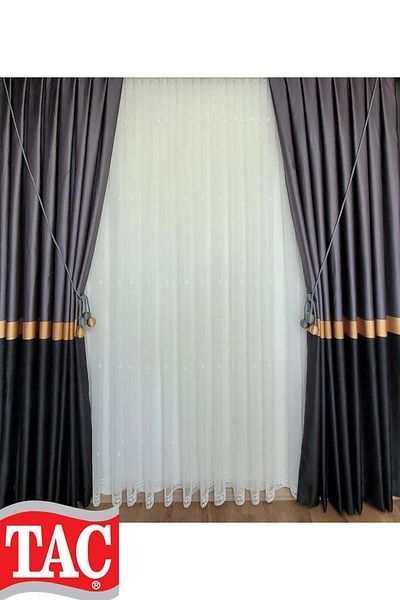 Taç New Season Rüyaper - Gray Gold Banded Anthracite Background Curtain