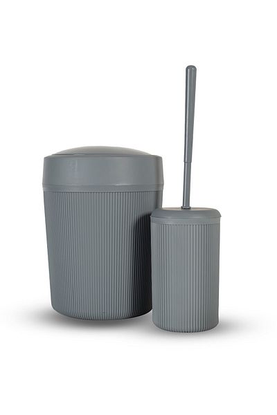 Rembox Σετ μπάνιου 2 - Κάδος απορριμμάτων 7 lt, ριγέ κάδος απορριμμάτων και σετ βούρτσας με πρακτικό καπάκι