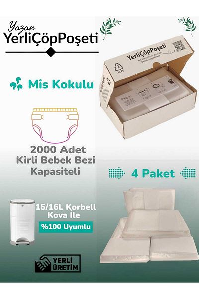 YerliÇöpPoşeti Korbell 15/16l Compatible Domestic Baby Diaper Garbage Bag 4 Pieces