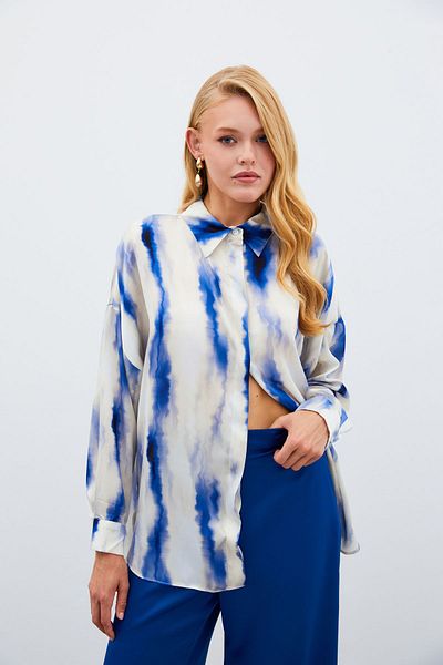 Sateen Cămașă cu model larg - SAX BLUE