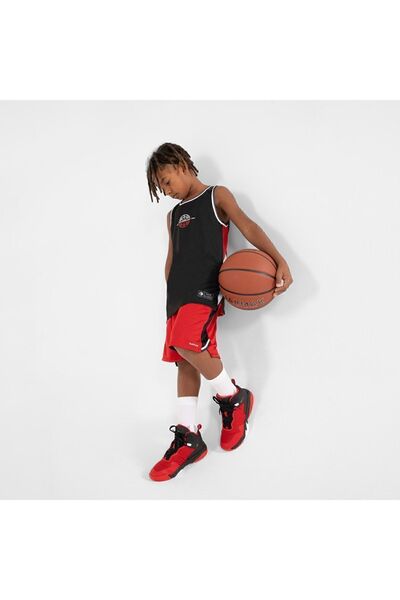 Decathlon Tarmak Kids Basketball Shirt - Double Sided, Sleeveless, Black Red T500r