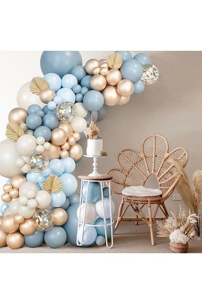 Öztürkpartievi Storm Blue Beige Gold Balloon Chain
