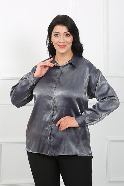 By Alba Collection Cămașă pentru femei de mărime mare - țesătură mono viscoză albastră