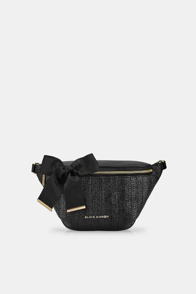 Black Ribbon Çizgili Hasır Kolon Askılı Kadın Bel Çantası - Breeze Waist Siyah