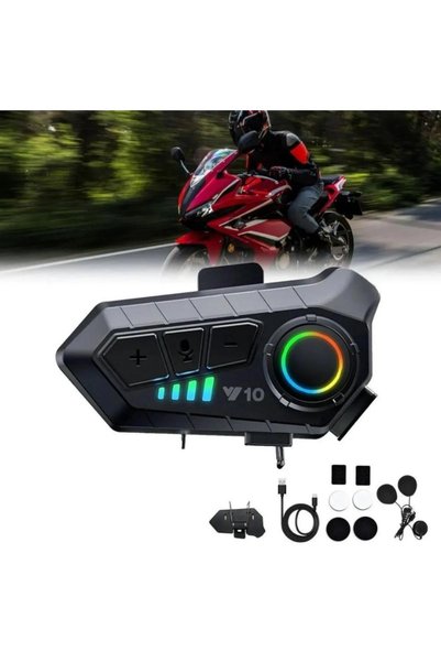 XİRA 5.3 Motosiklet Kask Kulaklık Intercom Işıklı Motorsiklet Interkom V-10