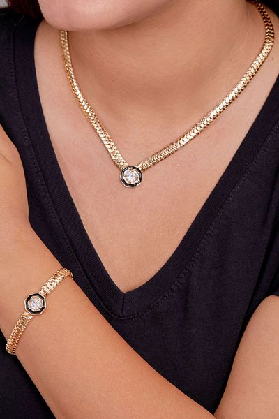 Elika Silver Serenay Model Gold Women's Necklace and Bracelet Set