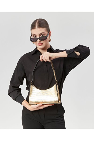 ÇANTA Torime Women - Baguette de culoare aurie, lungime reglabilă și imprimeu crocodil