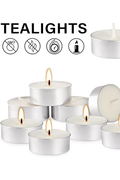 Me Ama Tealight Beyaz Mum 50 Adet Kokusuz Mum 3 Saat 11 gram  Uzun Yanma Süresi