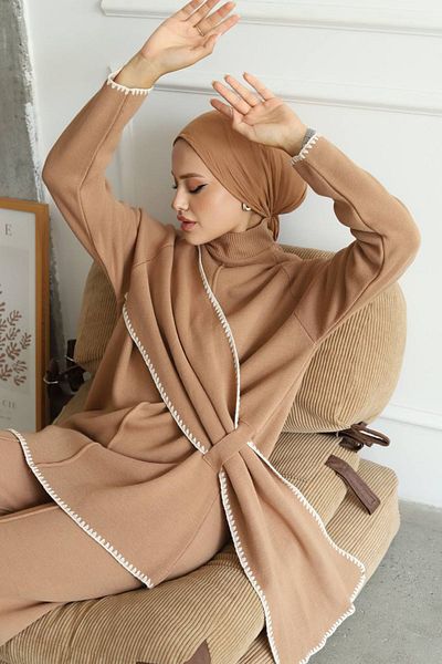 Neşeli Butik Camel Tunic and Trousers Women's Hijab Set - Nms017