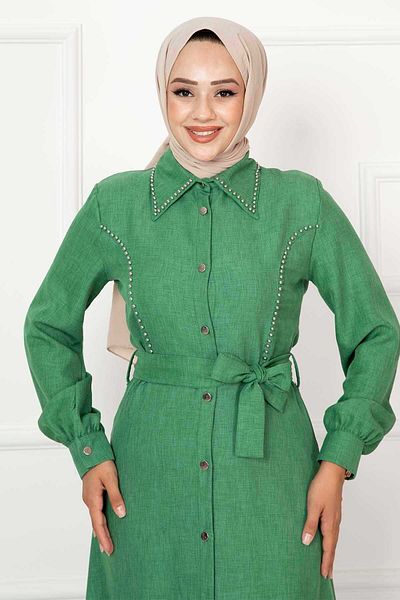 EBRUTESETTÜR Pearl Detail Shirt Collar Dress