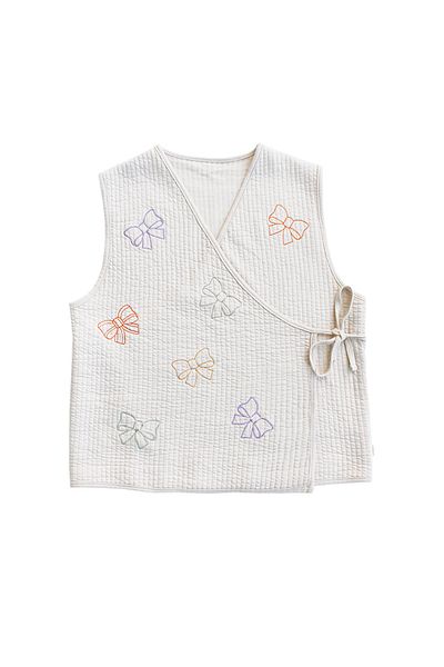 Miela Kids Beige Colored Adult Vest - Bow Embroidered