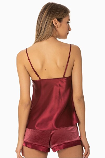 Pierre Cardin Kadife Saten Kadın Şort & Kombi Takım - 440 Bordo