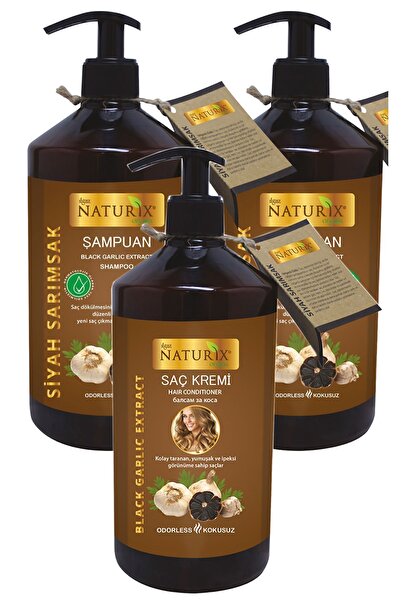 Ilgaz Naturix Organix شامبو الثوم الأسود 2 قطعة 600 مل + بلسم مضاد لتساقط الشعر 500 مل مجموعة العناية