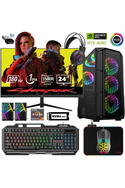 XASER Xsr487 Ryzen 7 5700x 16gb Ram 1tb M.2 Nvme Ssd 8gb Rtx4060 24"curved 18...