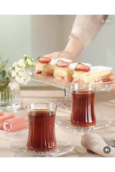 Paşabahçe Elysia Tea Cup Teaware Set 12 Piece Tea Set for 6 People