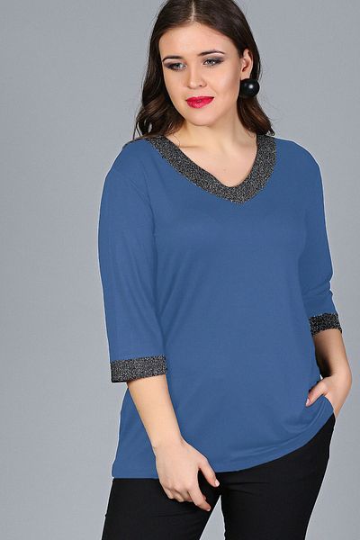 Curvy Trend Nagy méretű csillogó blúz - gallér ujjú