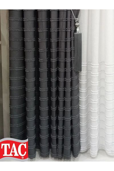 Taç New Season Dreamer - Linen Floor, Bearded Background Curtain, Anthracite Suitable for All Rooms