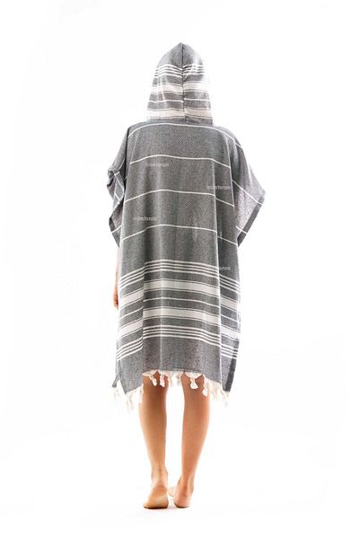 Formeya Baumwolle Erwachsene Pestemal Poncho Bademantel Strandtuch Grau