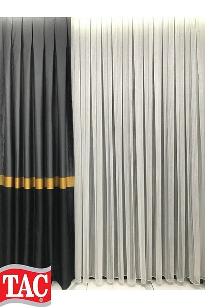 Taç Gray Gold Anthracite Rüyaper - Pleated and Heavy Gramaged Iron Background Curtain