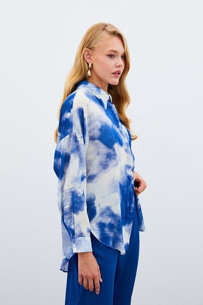 Sateen Cămașă lungă casual - SAX BLUE