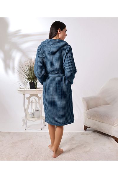 destinyhometex Halat de baie unisex albastru închis, 100% bumbac organic