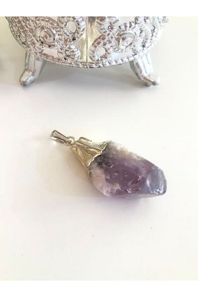 TÜKKAN ACCESSORİES Amethyst Stone Raw Necklace - Natural Stone Arm14