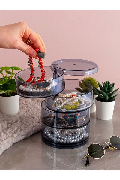 Rembox 4 Tiers Cylinder Desktop Organizer Organizer Necklace Earring Ring Jewelry Storage Box